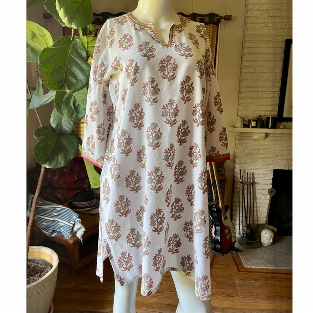 Summer l/s white cotton tunic Med